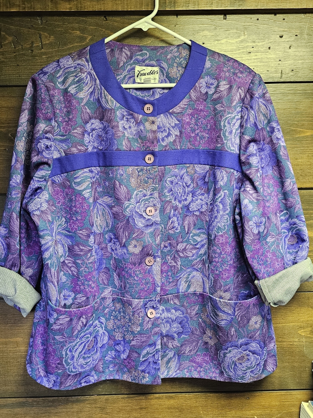 Purple Floral Button Front Jacket Grandmacore Womens Size XL